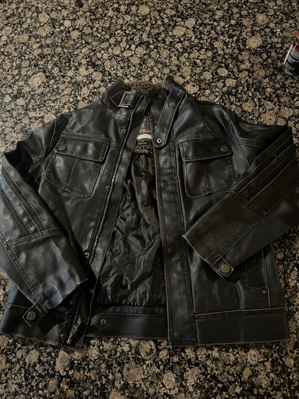 Hawke & Co Brown Faux Leather Bomber Jacket for Kids